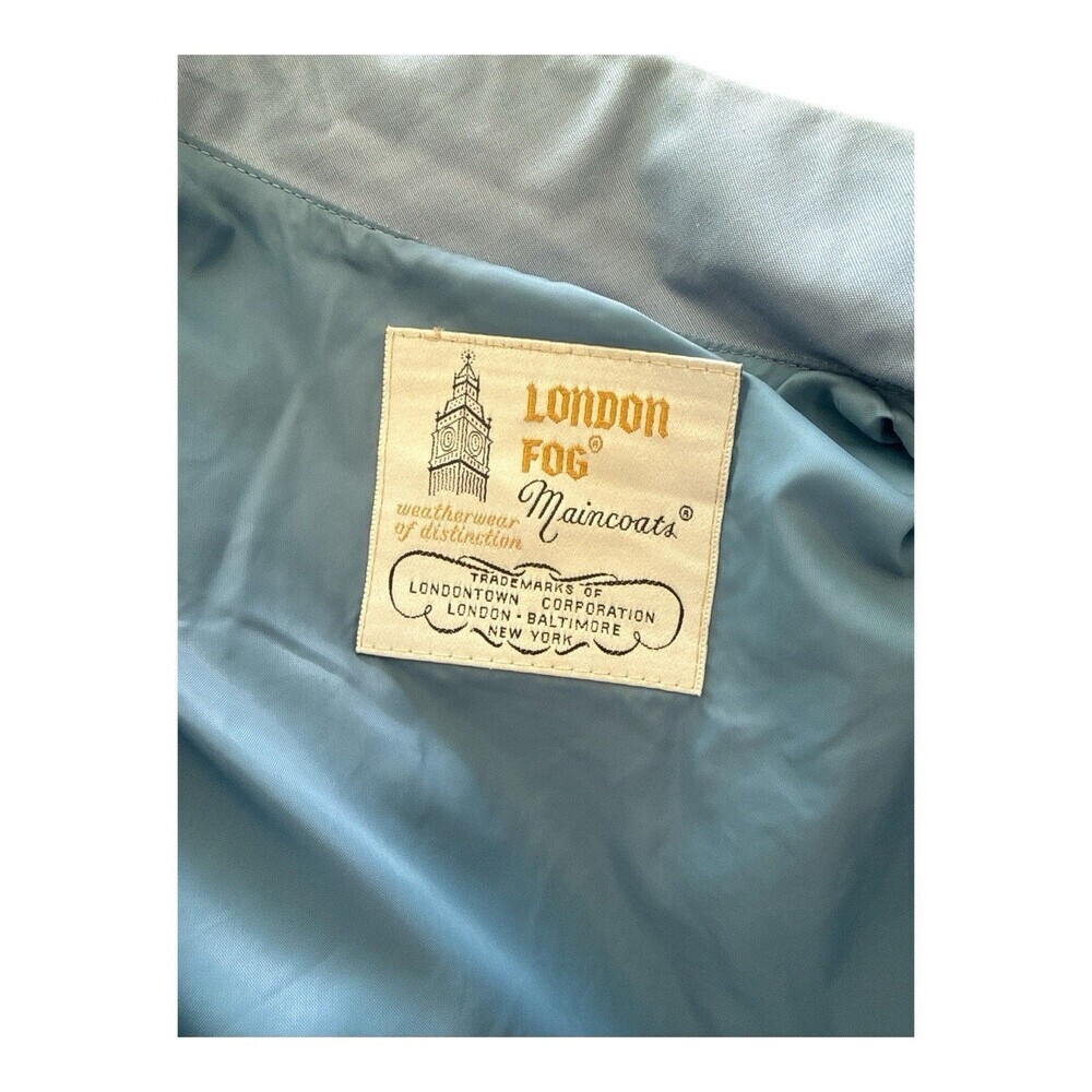 London Fog Powder Blue Tie Neck Trench Rain Coat Size 8 Vintage 1970s - Picture 7 of 8